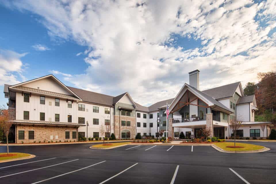 Exterior view of Longleaf Liberty Park at daytime with blue skies and white clouds