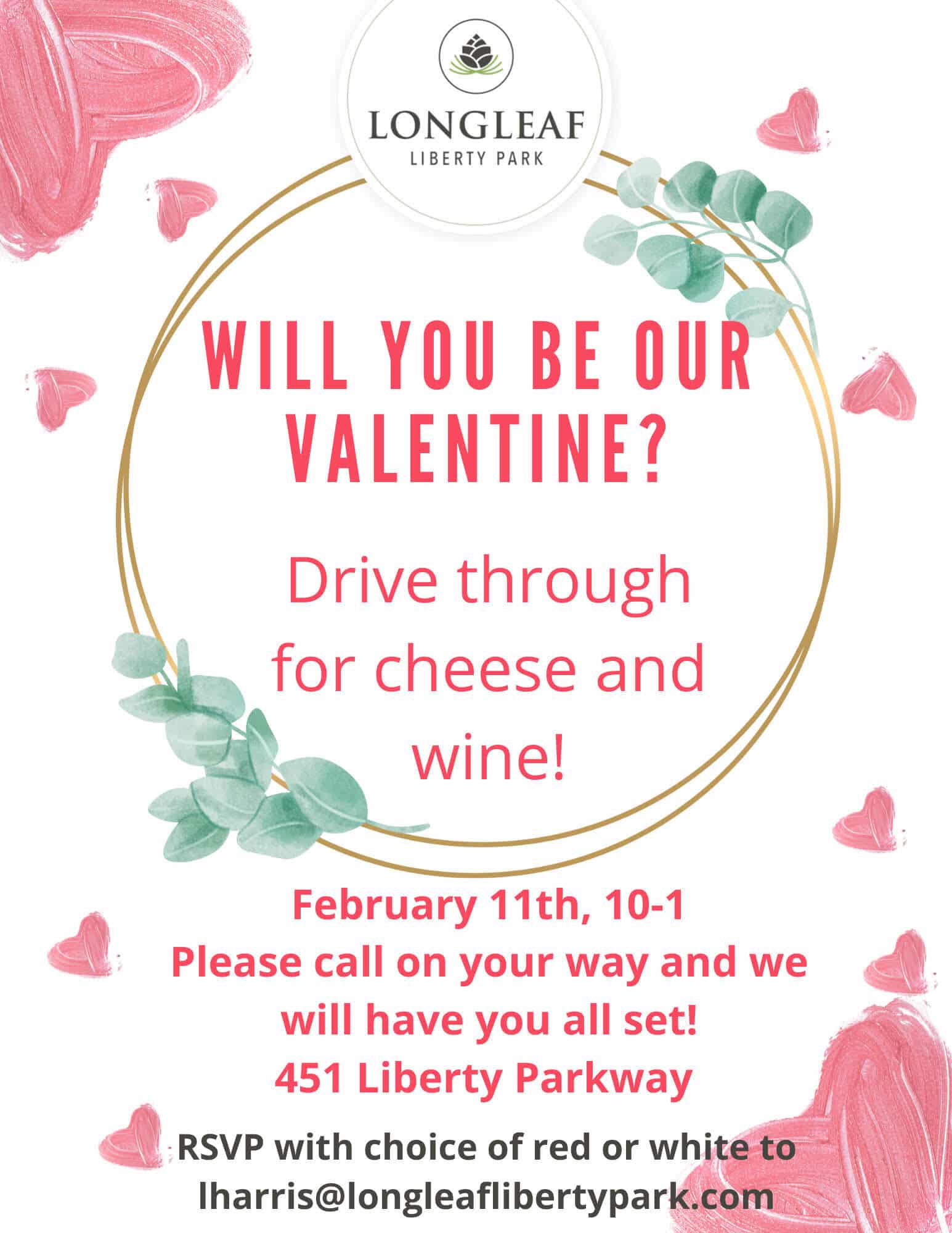 Longleaf Valentines Wine & Cheese Drive Thru Event